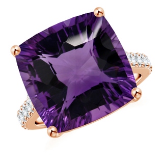 15.04x15.02x9.98mm AAAA GIA Certified Cushion Amethyst Cocktail Ring with Diamonds in 9K Rose Gold