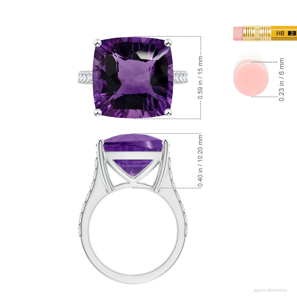 15.04x15.02x9.98mm AAAA GIA Certified Cushion Amethyst Cocktail Ring with Diamonds in White Gold ruler
