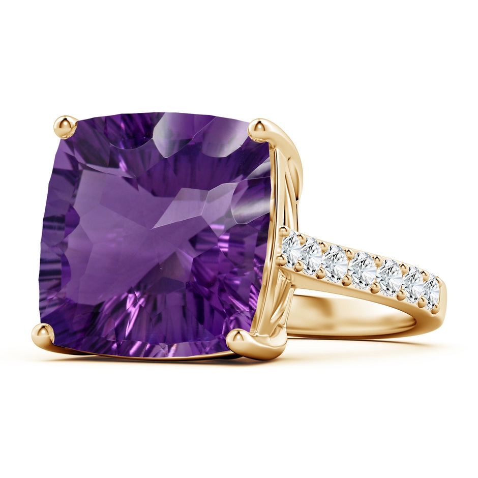 15.04x15.02x9.98mm AAAA GIA Certified Cushion Amethyst Cocktail Ring with Diamonds in Yellow Gold side 199