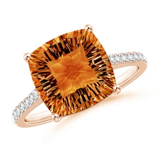 10mm AAAA Cushion Citrine Cocktail Ring with Diamonds in Rose Gold