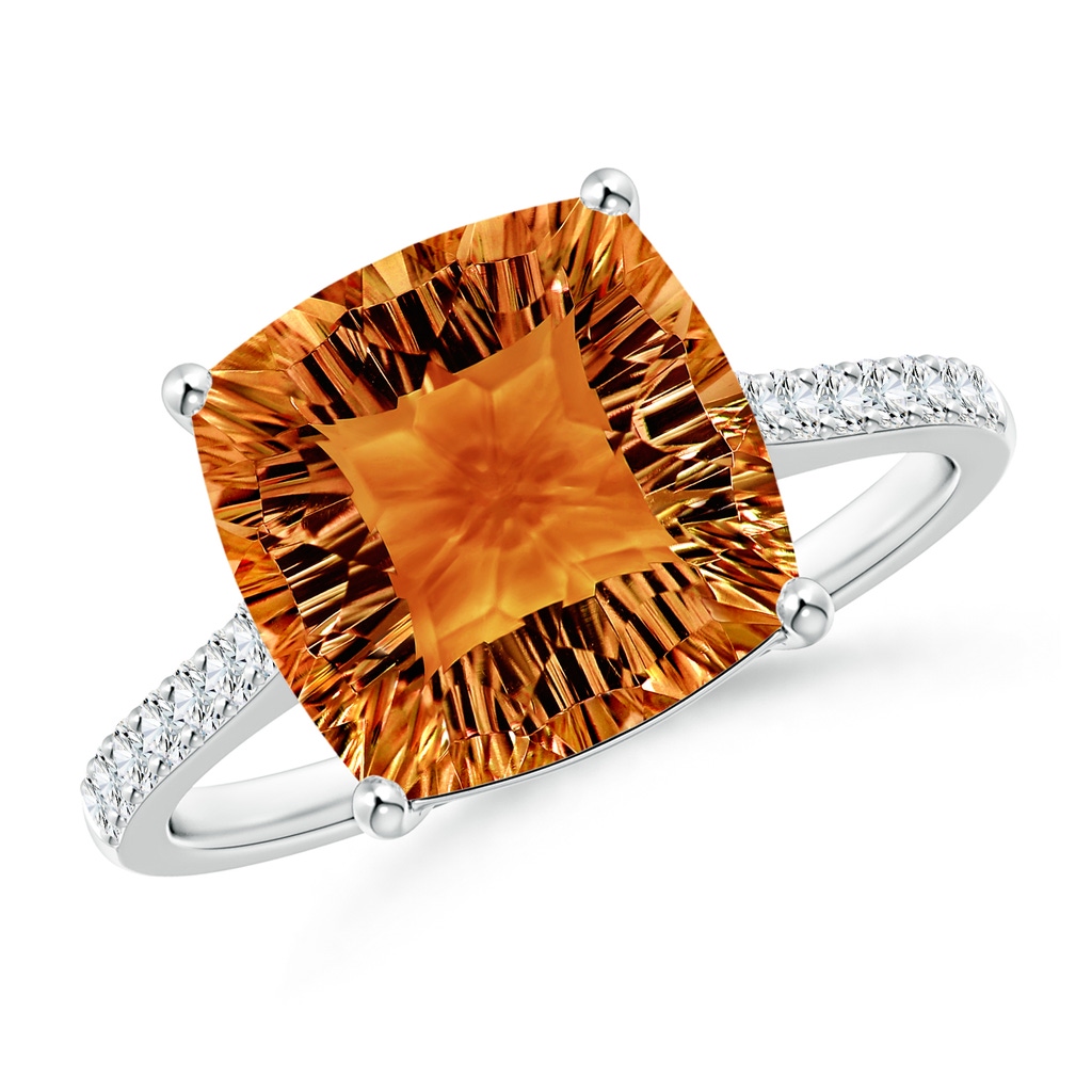 10mm AAAA Cushion Citrine Cocktail Ring with Diamonds in White Gold