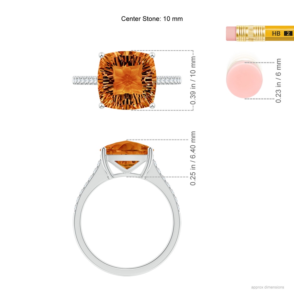 10mm AAAA Cushion Citrine Cocktail Ring with Diamonds in White Gold ruler