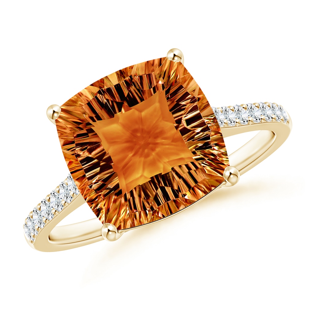 10mm AAAA Cushion Citrine Cocktail Ring with Diamonds in Yellow Gold