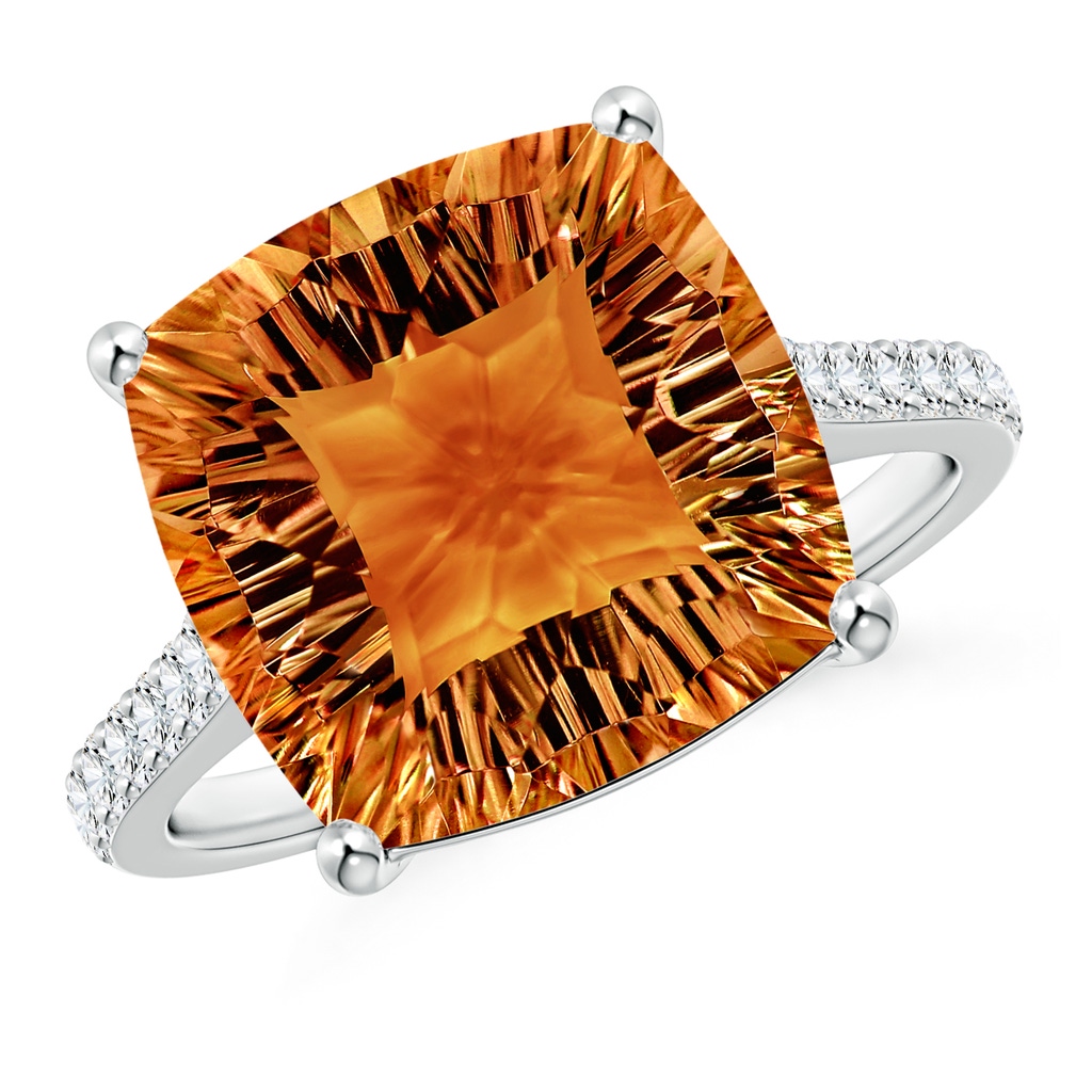 12mm AAAA Cushion Citrine Cocktail Ring with Diamonds in White Gold