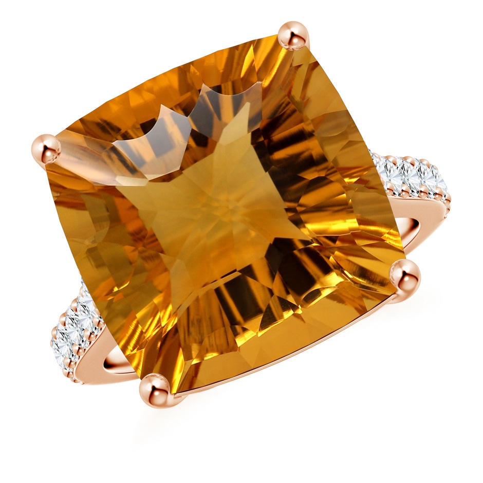 15.17x15.07x9.67mm AAAA GIA Certified Cushion Citrine Cocktail Ring with Diamonds in Rose Gold 