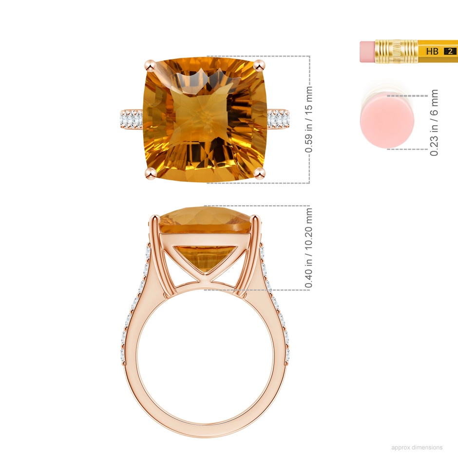15.17x15.07x9.67mm AAAA GIA Certified Cushion Citrine Cocktail Ring with Diamonds in Rose Gold ruler