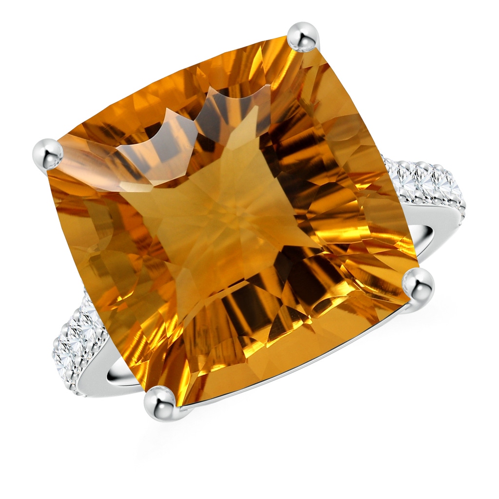 15.17x15.07x9.67mm AAAA GIA Certified Cushion Citrine Cocktail Ring with Diamonds in White Gold