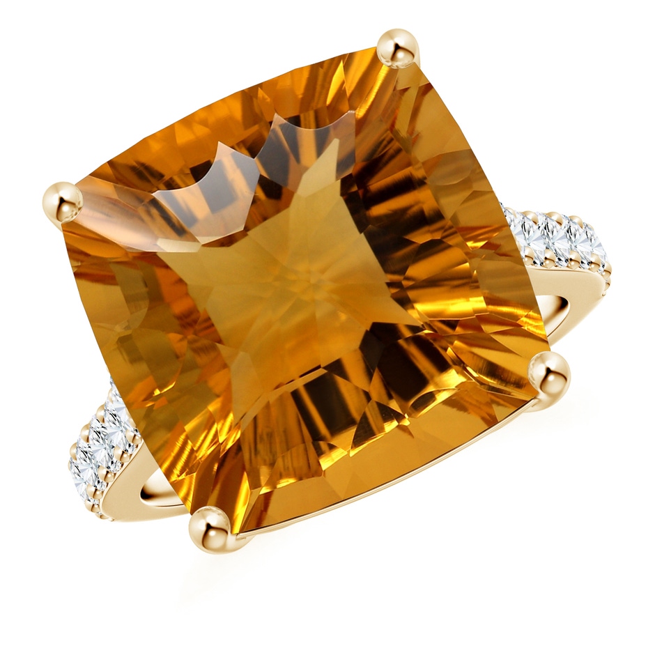 15.17x15.07x9.67mm AAAA GIA Certified Cushion Citrine Cocktail Ring with Diamonds in Yellow Gold 