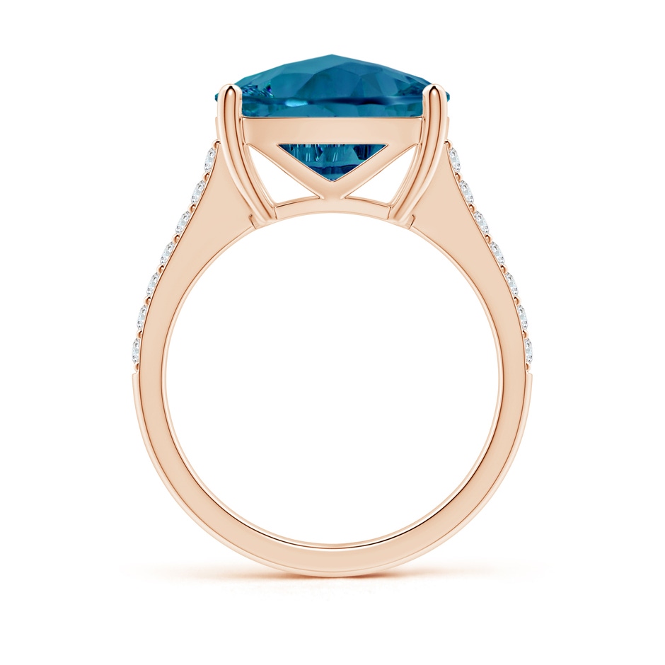 12mm AAAA Cushion London Blue Topaz Ring with Diamonds in Rose Gold side-1