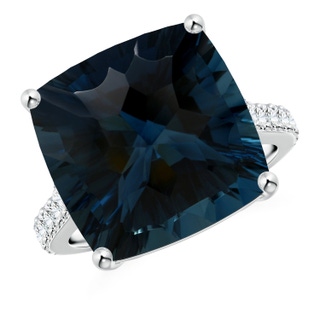 15.00x14.86x10.07mm AAAA GIA Certified Cushion London Blue Topaz Cocktail Ring with Diamonds in P950 Platinum