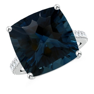 15.00x14.86x10.07mm AAAA GIA Certified Cushion London Blue Topaz Cocktail Ring with Diamonds in White Gold