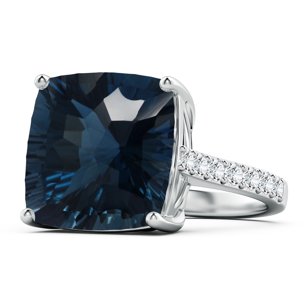 15.00x14.86x10.07mm AAAA GIA Certified Cushion London Blue Topaz Cocktail Ring with Diamonds in White Gold - side 199