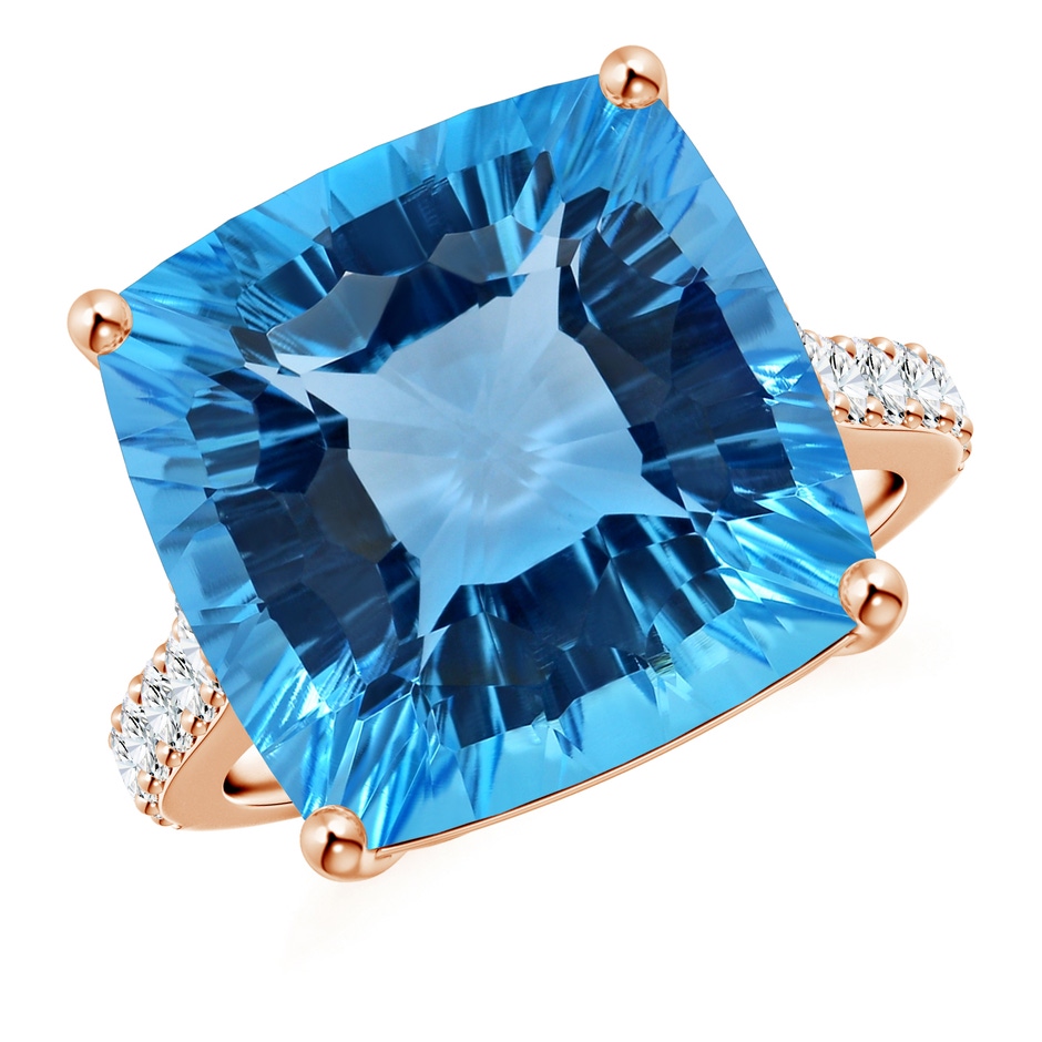 15.07x14.96x9.60mm AAAA GIA Certified Cushion Swiss Blue Topaz Cocktail Ring with Diamonds in 18K Rose Gold 