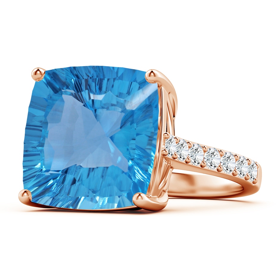 15.07x14.96x9.60mm AAAA GIA Certified Cushion Swiss Blue Topaz Cocktail Ring with Diamonds in 18K Rose Gold side 199