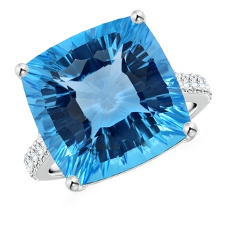 15.07x14.96x9.60mm AAAA GIA Certified Cushion Swiss Blue Topaz Cocktail Ring with Diamonds in White Gold