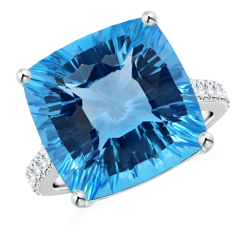 15.07x14.96x9.60mm AAAA GIA Certified Cushion Swiss Blue Topaz Cocktail Ring with Diamonds in White Gold 