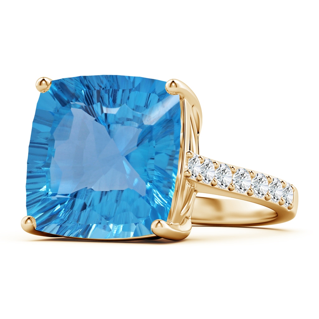15.07x14.96x9.60mm AAAA GIA Certified Cushion Swiss Blue Topaz Cocktail Ring with Diamonds in Yellow Gold - side 199