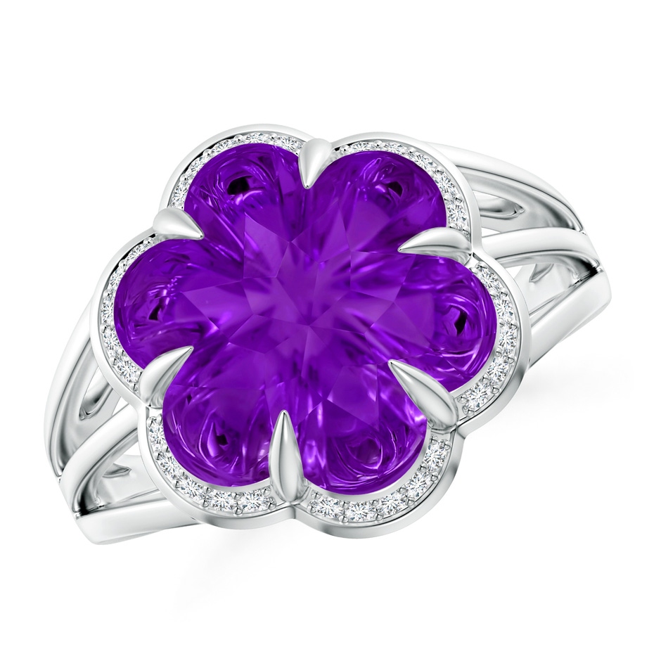 12mm AAAA Six-Petal Amethyst Flower Triple Shank Cocktail Ring in White Gold 