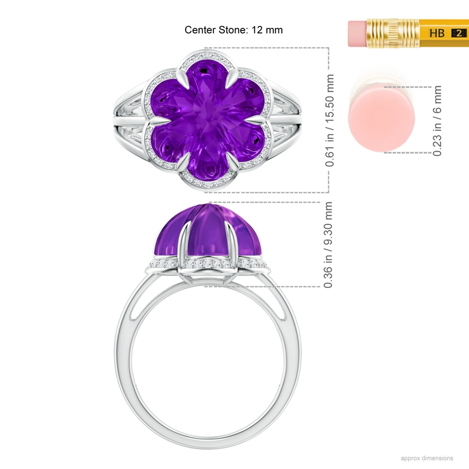 12mm AAAA Six-Petal Amethyst Flower Triple Shank Cocktail Ring in White Gold ruler