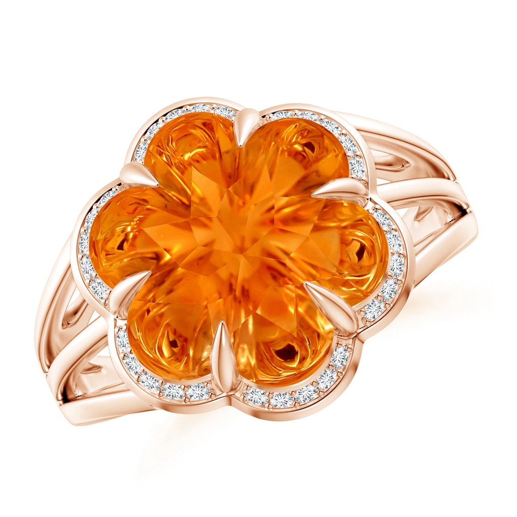 12mm AAAA Six-Petal Citrine Flower Triple Shank Cocktail Ring in Rose Gold