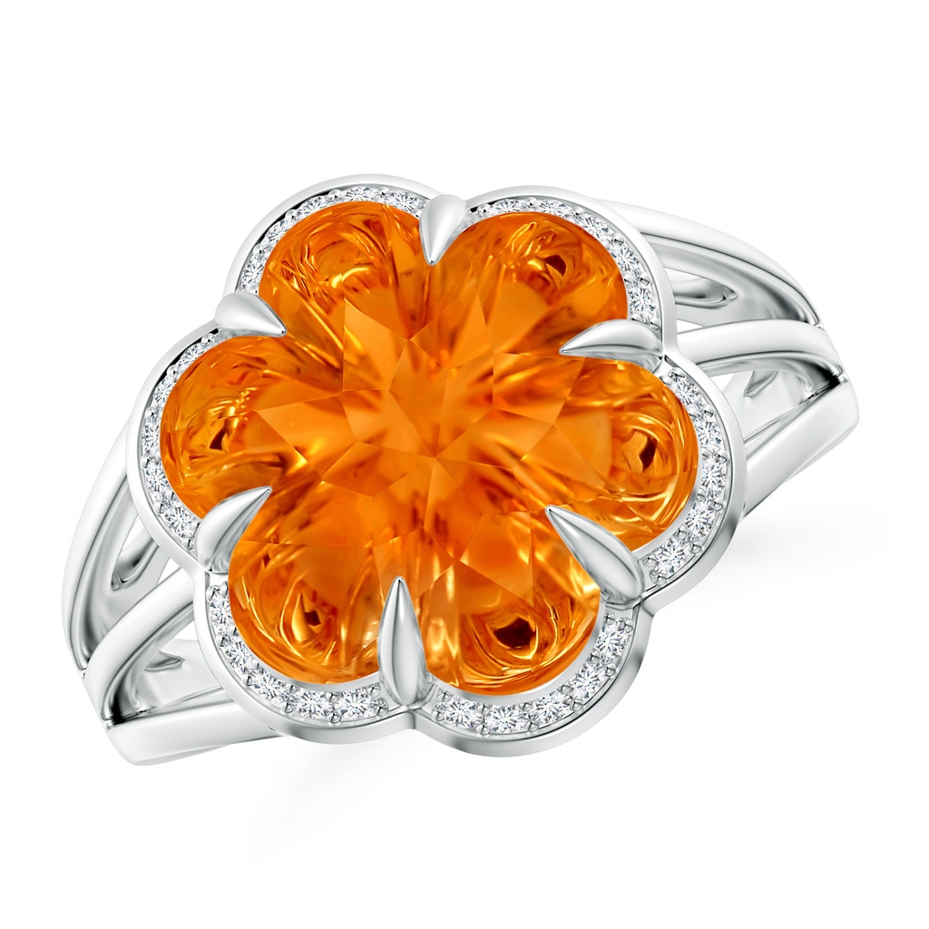 12mm AAAA Six-Petal Citrine Flower Triple Shank Cocktail Ring in White Gold