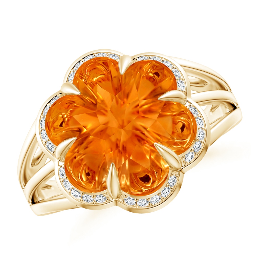12mm AAAA Six-Petal Citrine Flower Triple Shank Cocktail Ring in Yellow Gold