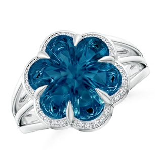 12mm AAAA Six-Petal London Blue Topaz Flower Triple Shank Cocktail Ring in P950 Platinum