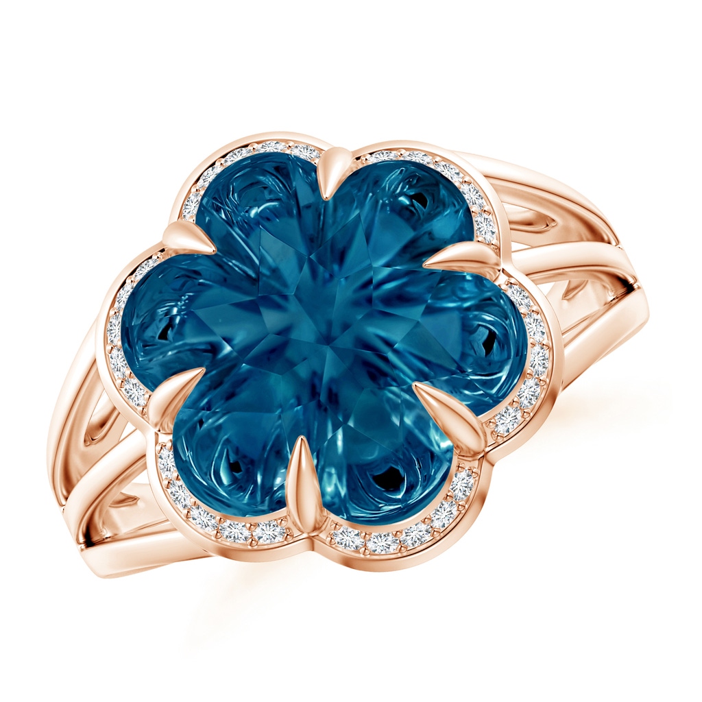 12mm AAAA Six-Petal London Blue Topaz Flower Triple Shank Cocktail Ring in Rose Gold