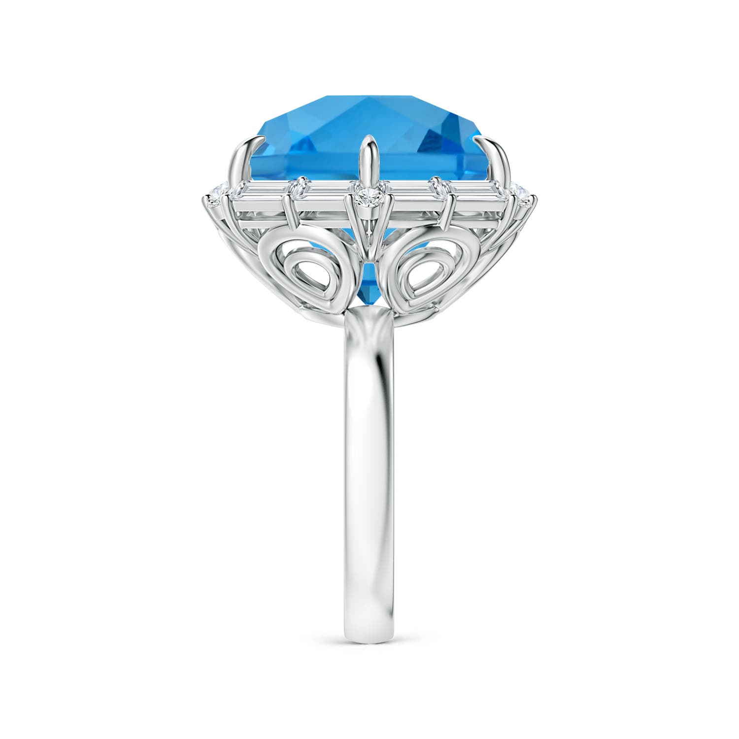 GIA Certified Hexagonal Fancy-Cut Swiss Blue Topaz Halo Ring