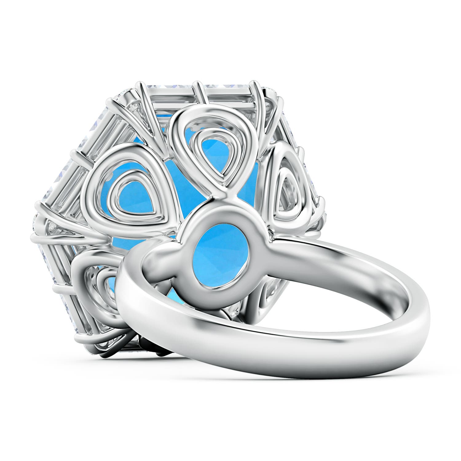 GIA Certified Hexagonal Fancy-Cut Swiss Blue Topaz Halo Ring
