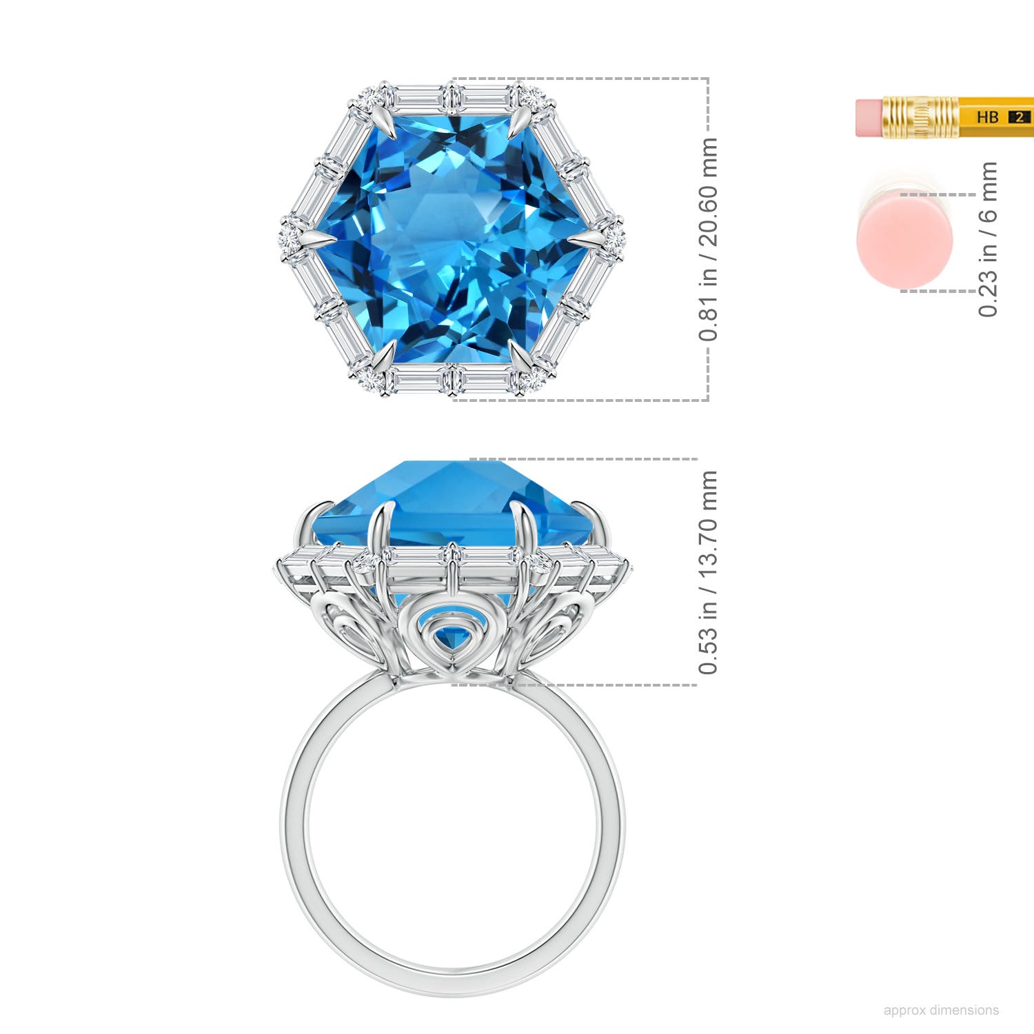 GIA Certified Hexagonal Fancy-Cut Swiss Blue Topaz Halo Ring
