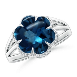 6 Petal Flower London Blue Topaz Halo Rings