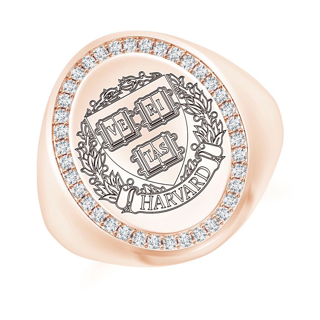 1mm IJI1I2 18mm Harvard University Diamond Halo Engraved Unisex Signet Ring in Rose Gold