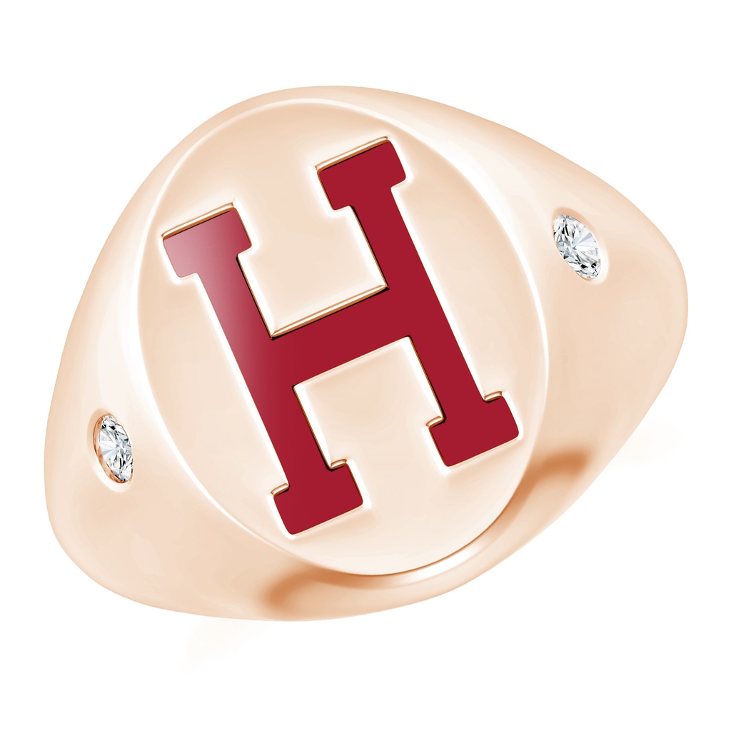 2mm IJI1I2 14mm Harvard University Signet Ring with Flush-Set Diamonds in Rose Gold