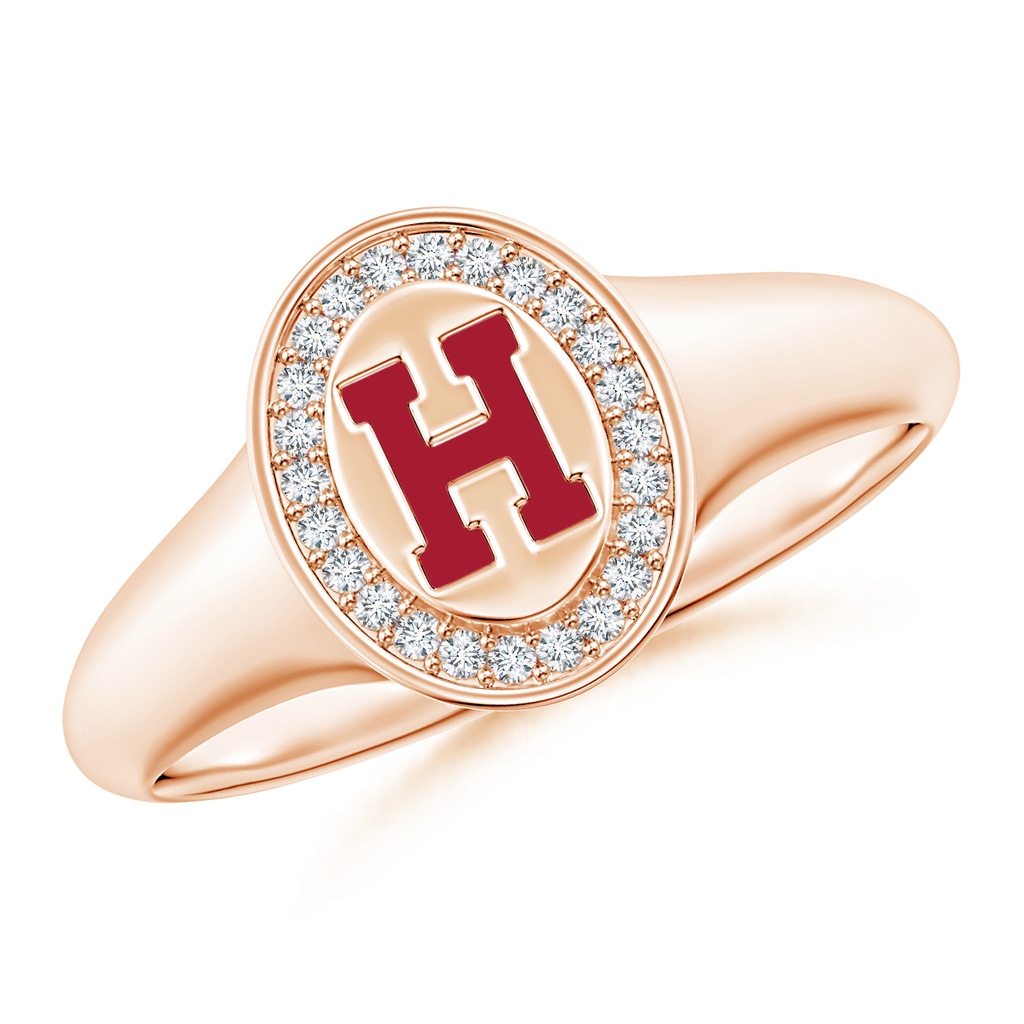 0.9mm IJI1I2 Harvard University Unisex Small Signet Ring with Diamond Halo in Rose Gold