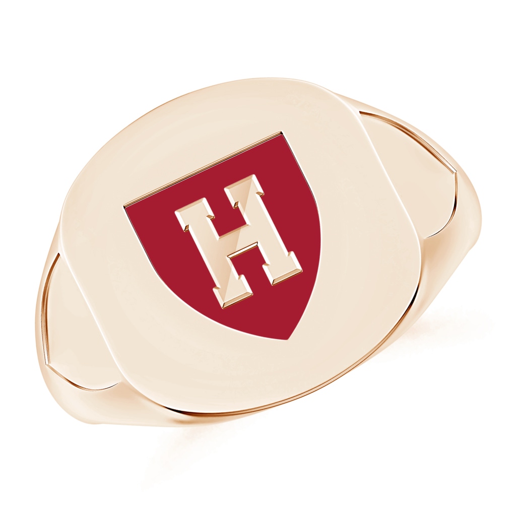 Harvard Bevel Edge H Enamel Shield Unisex Signet Ring in Rose Gold