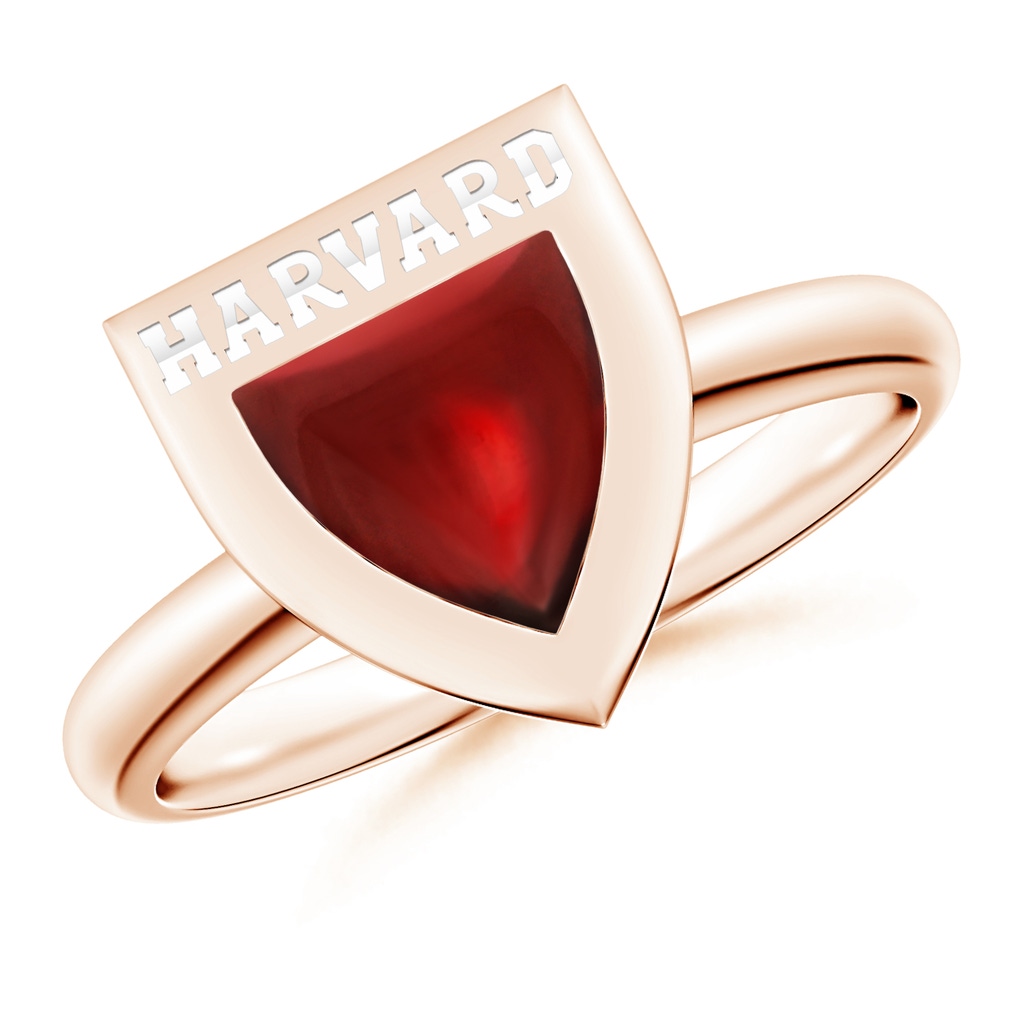 7x7mm AA Harvard Engraved Ring with Petite Garnet Shield in Rose Gold