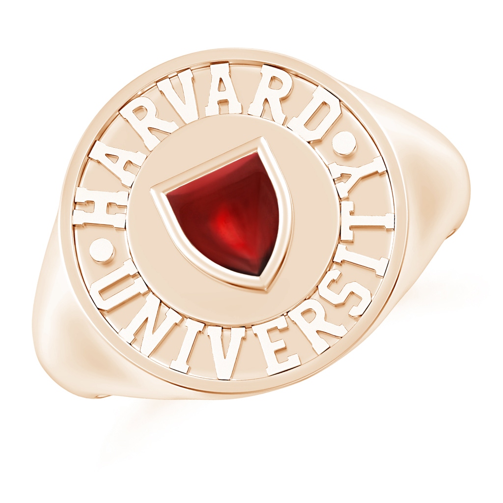 5x4.5mm AA Harvard Engraved Unisex Signet Ring with Garnet in Rose Gold
