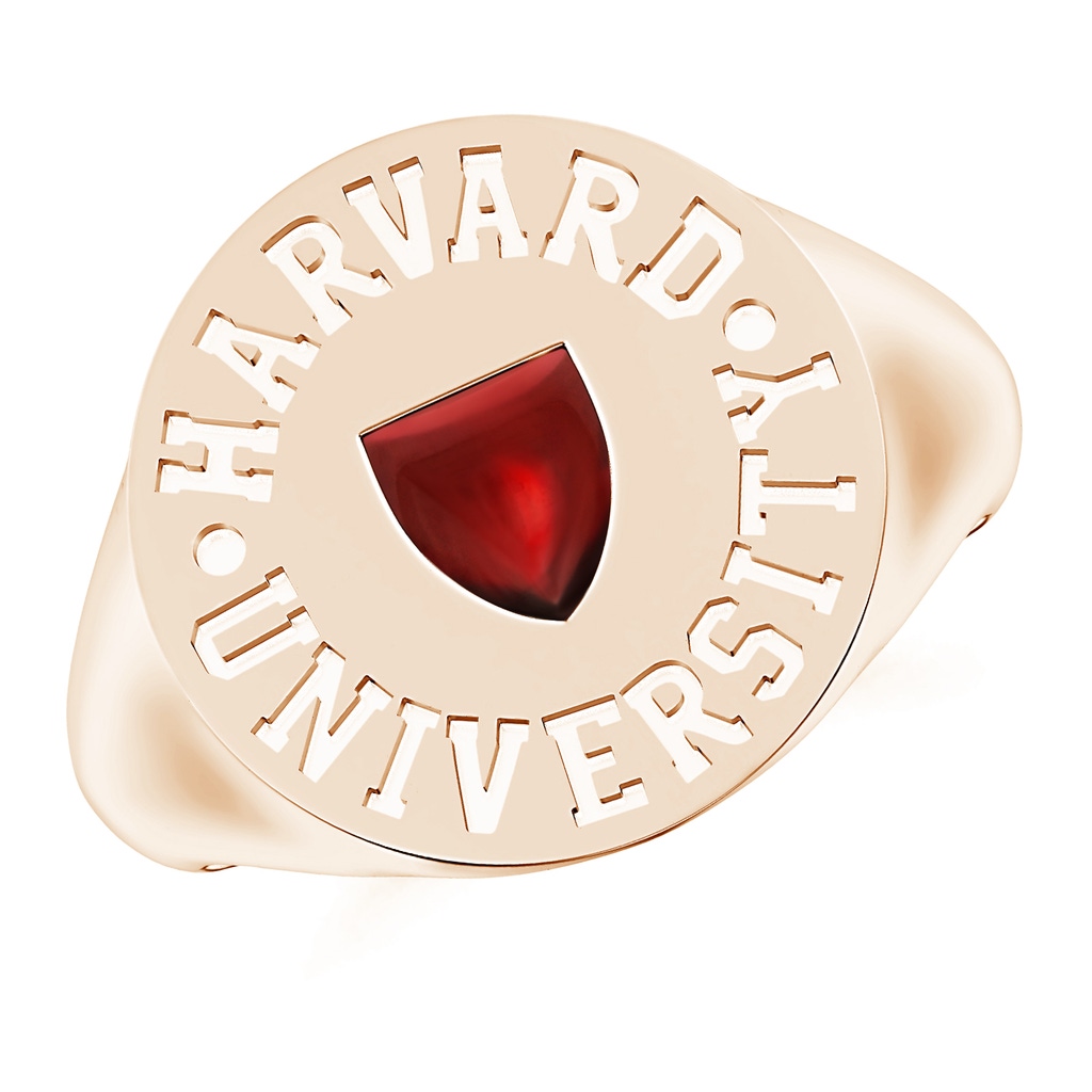 5x4.5mm AA Harvard Engraved Pinky Signet Ring with Garnet in Rose Gold