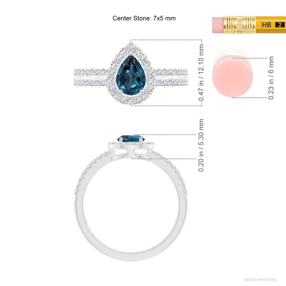 7x5mm Labgrown Pear Lab-Grown Alexandrite and Diamond Halo Split Shank Ring in White Gold ruler