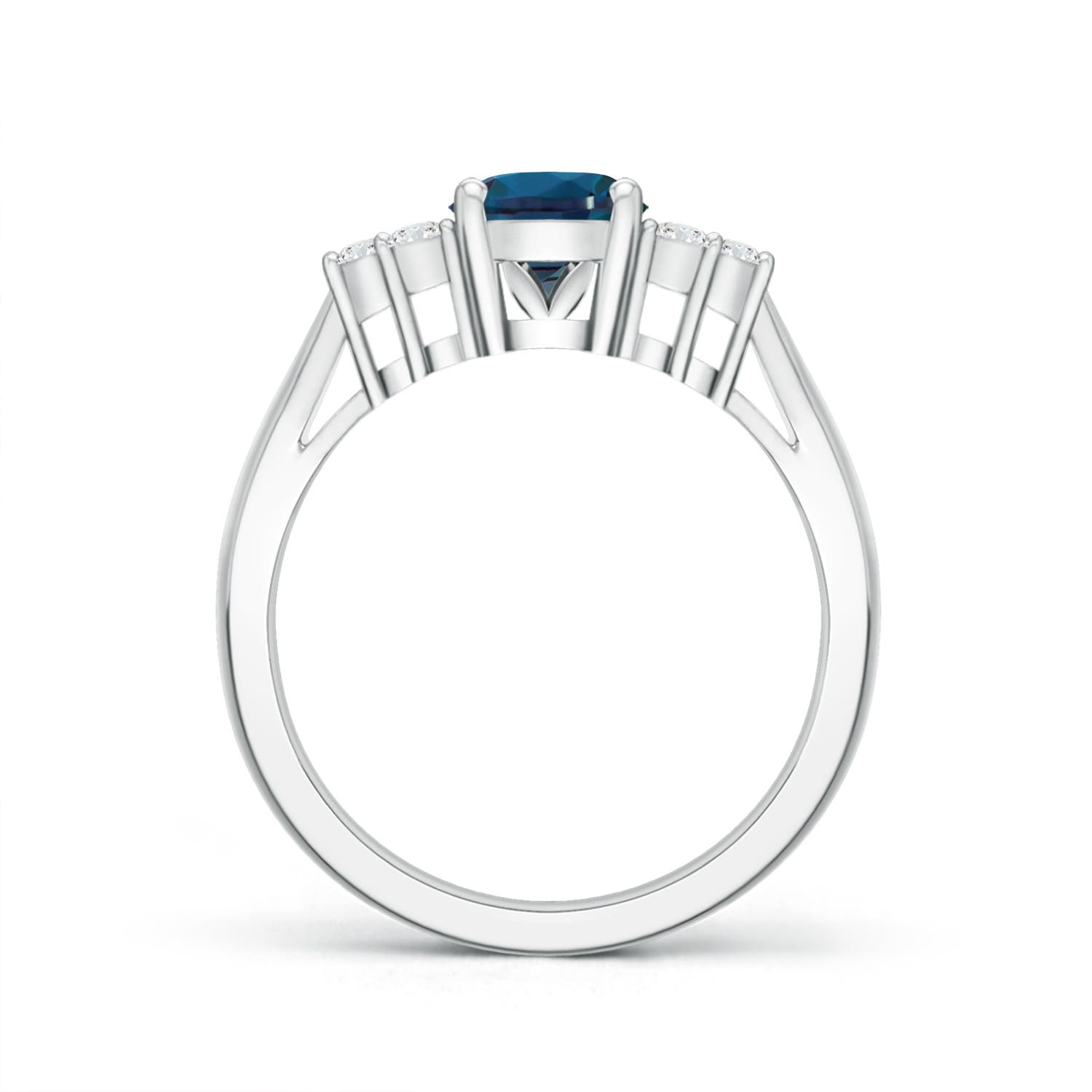 8x6mm Labgrown Oval Lab-Grown Alexandrite Cocktail Ring With Trio Diamond Accents in 18K White Gold