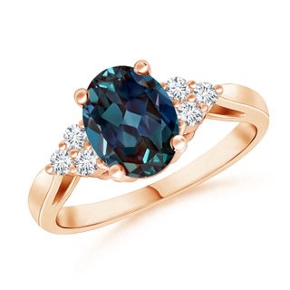 8x6mm Labgrown Oval Lab-Grown Alexandrite Cocktail Ring With Trio Diamond Accents in Rose Gold