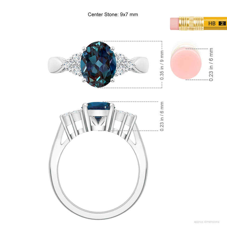 9x7mm Labgrown Oval Lab-Grown Alexandrite Cocktail Ring With Trio Diamond Accents in White Gold ruler