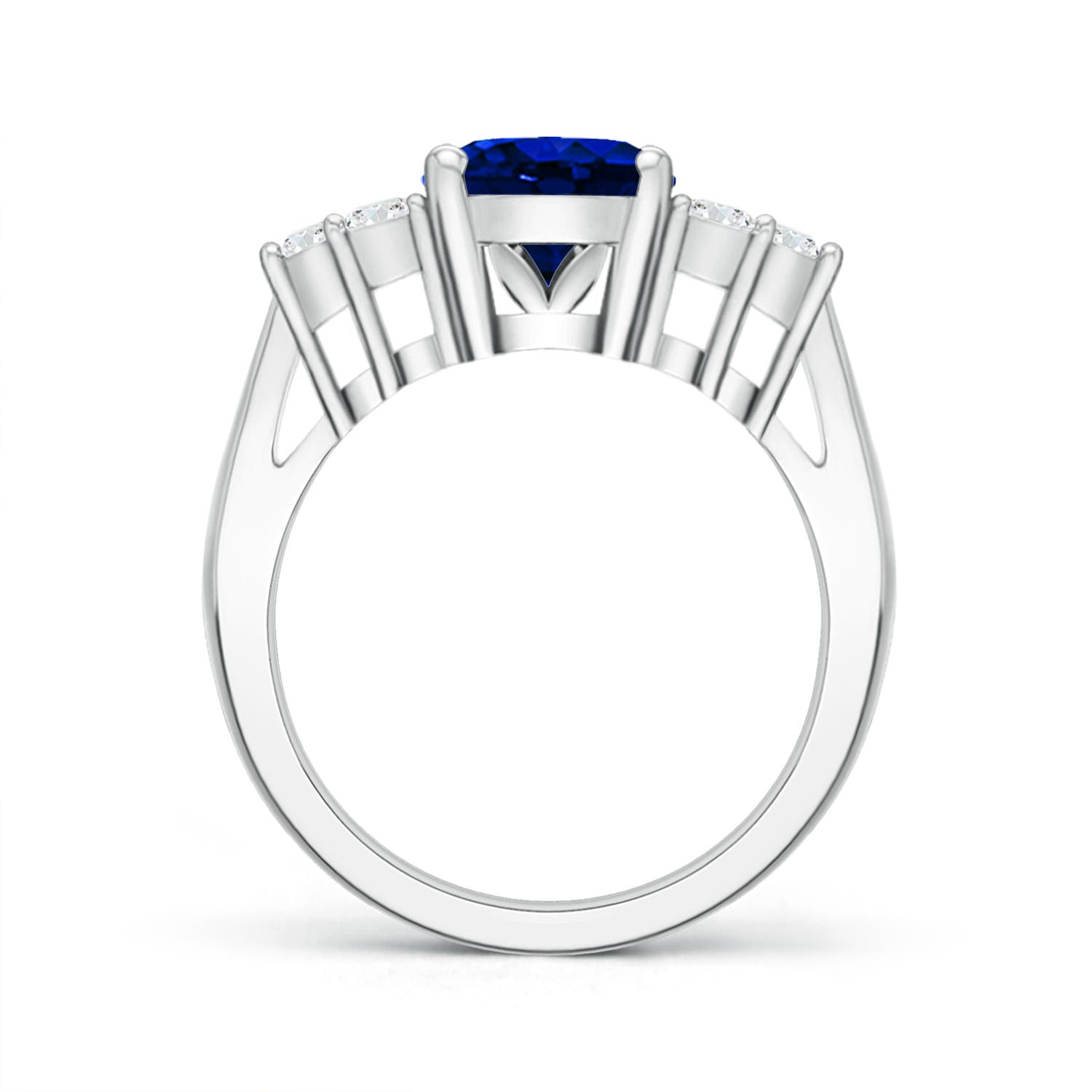 10x8mm Labgrown Lab-Grown Oval Blue Sapphire Cocktail Ring With Trio Diamond Accents in 18K White Gold
