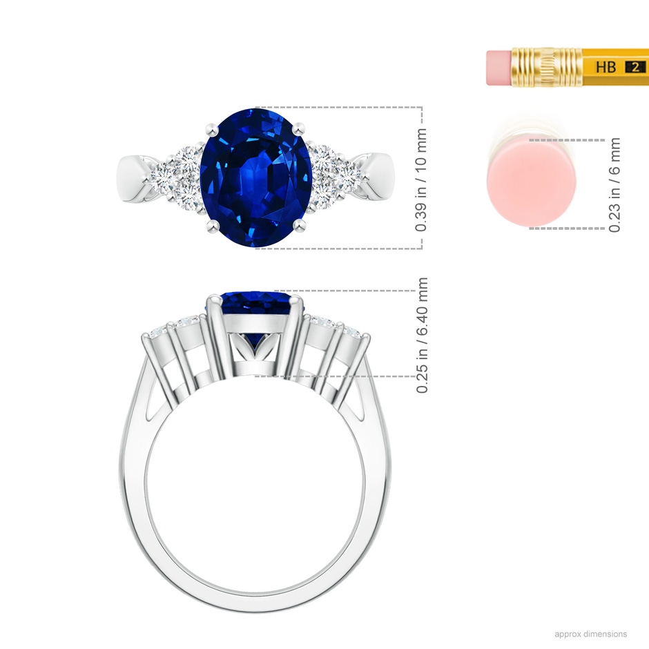 10x8mm Labgrown Lab-Grown Oval Blue Sapphire Cocktail Ring With Trio Diamond Accents in P950 Platinum ruler