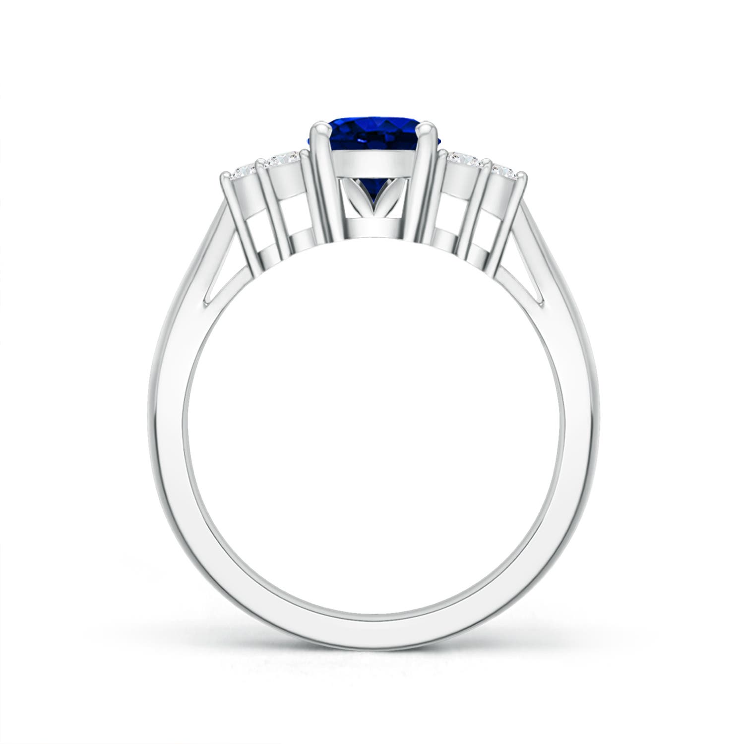 8x6mm Labgrown Lab-Grown Oval Blue Sapphire Cocktail Ring With Trio Diamond Accents in 18K White Gold