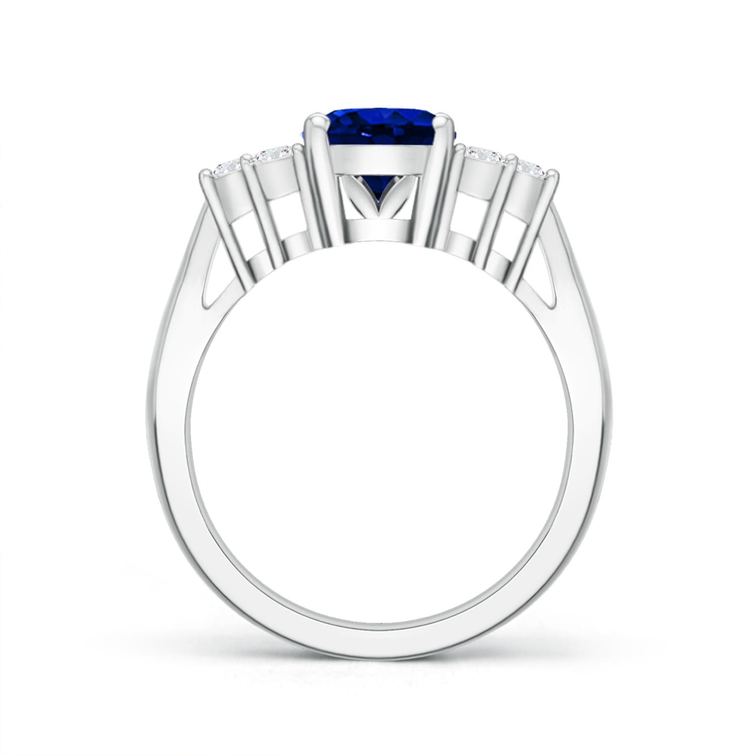 9x7mm Labgrown Lab-Grown Oval Blue Sapphire Cocktail Ring With Trio Diamond Accents in White Gold - side 2