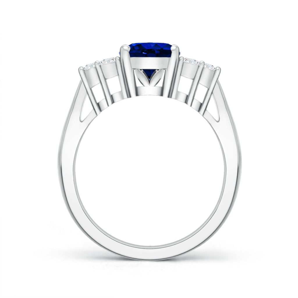 9x7mm Labgrown Lab-Grown Oval Blue Sapphire Cocktail Ring With Trio Diamond Accents in White Gold - side 199