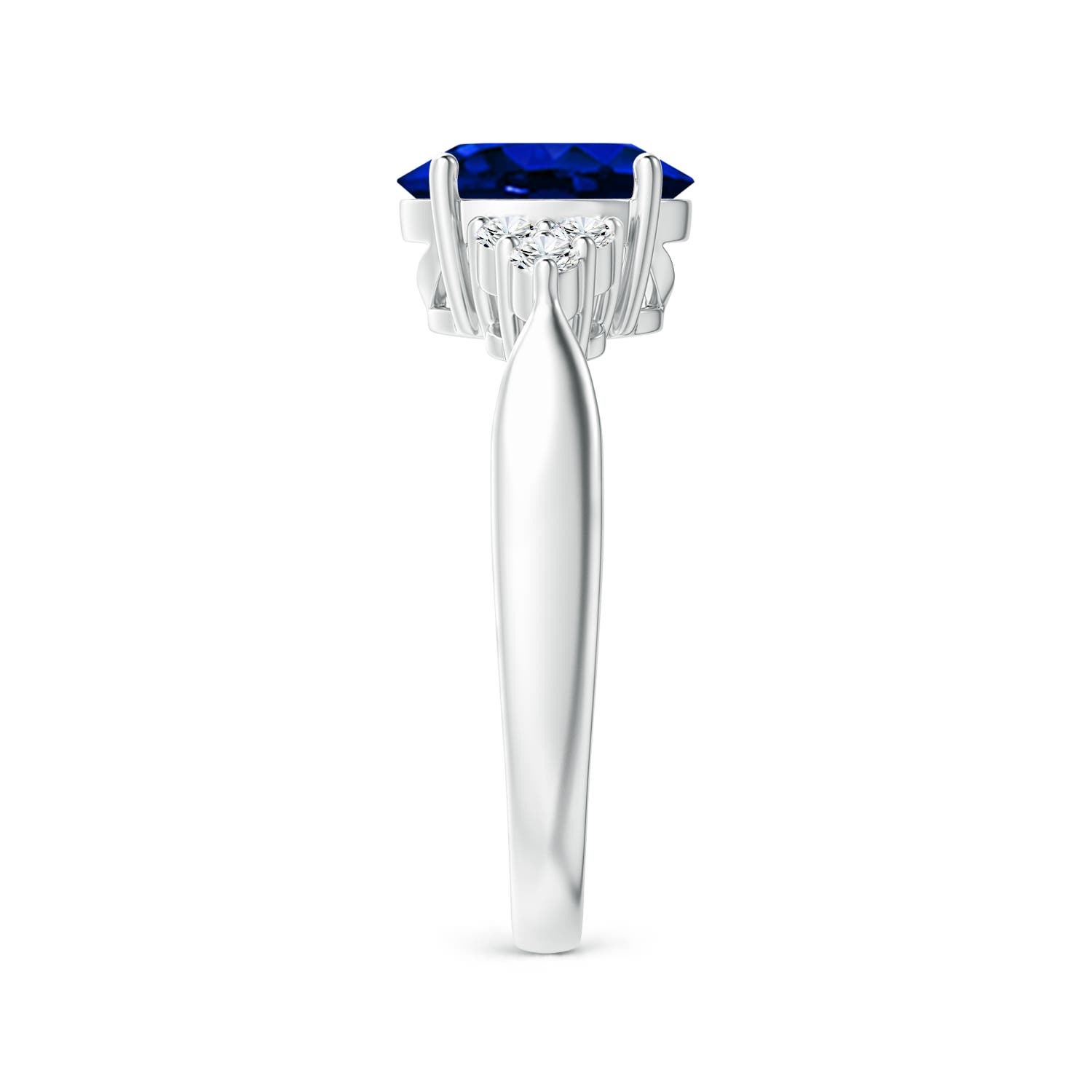 9x7mm Labgrown Lab-Grown Oval Blue Sapphire Cocktail Ring With Trio Diamond Accents in White Gold - side 3
