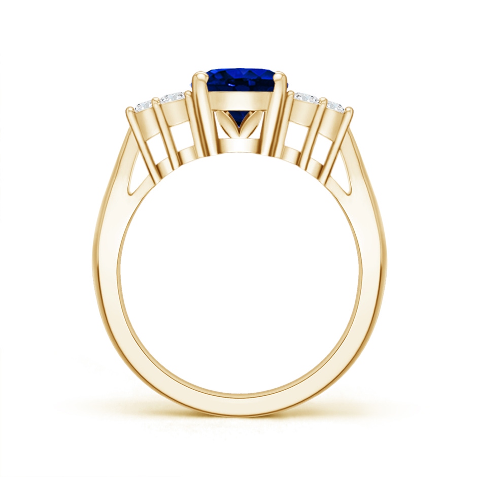 9x7mm Labgrown Lab-Grown Oval Blue Sapphire Cocktail Ring With Trio Diamond Accents in Yellow Gold side 199